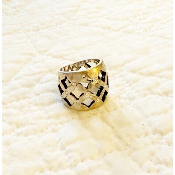 Premier Designs Ring Size 5 Antiqued Matte Silver Tone Crystal Accents Boho - Picture 4 of 10